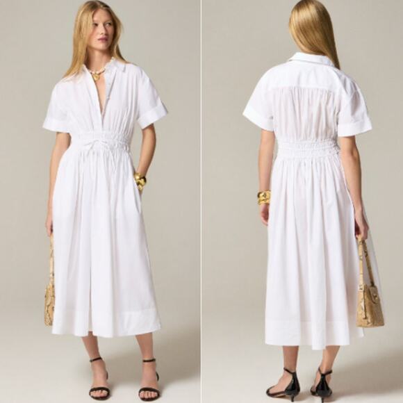 J. Crew Women's 100% Cotton Poplin Elena Midi Shirtdress BY832 White Size 12 NWT